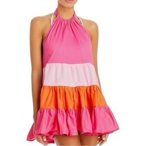 NWT SOLID & STRIPED Brianna Colorblock Halter Cover-up Dress Pink Tangerine XL